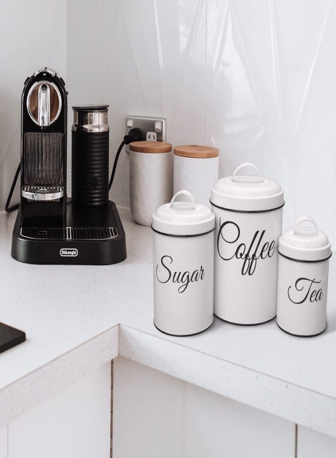 Cibeat Canister Set for Kitchen Counter, Airtight White Vintage Canisters Sets, 3pcs Rustic Farmhouse Kitchen Decor, for Coffee, Flour, Sugar, Tea Storage - Image 5
