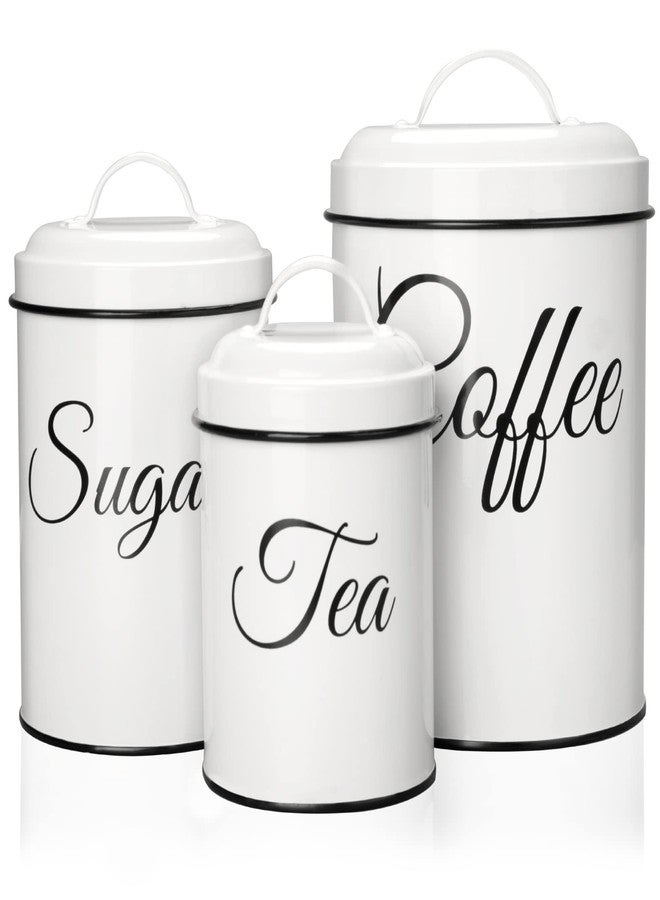 Cibeat Canister Set for Kitchen Counter, Airtight White Vintage Canisters Sets, 3pcs Rustic Farmhouse Kitchen Decor, for Coffee, Flour, Sugar, Tea Storage - Image 1
