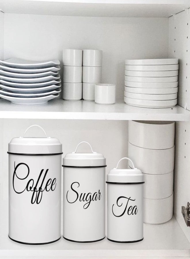 Cibeat Canister Set for Kitchen Counter, Airtight White Vintage Canisters Sets, 3pcs Rustic Farmhouse Kitchen Decor, for Coffee, Flour, Sugar, Tea Storage - Image 4