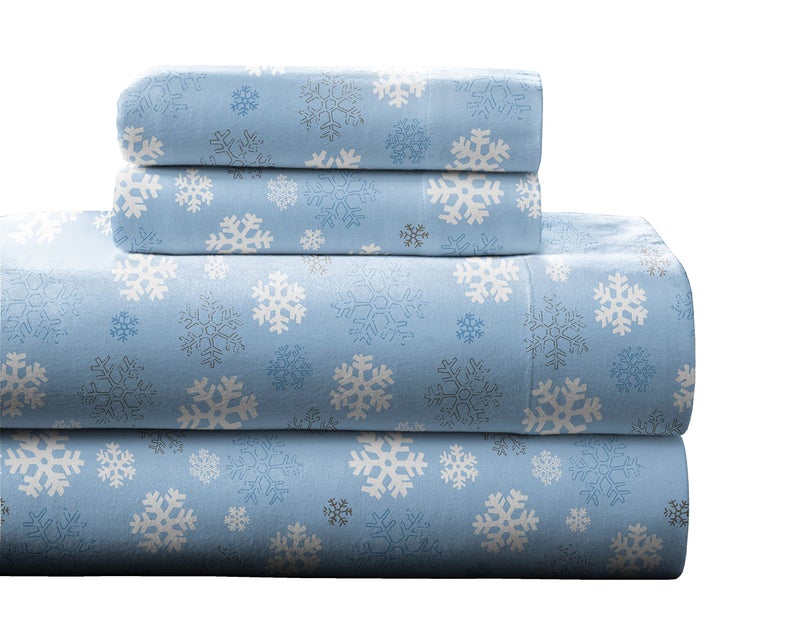 Pointehaven FlannelCKGSnowFlakes Heavy Weight Printed Flannel 100Percent Cotton Sheet Set Snow Flakes Cal King