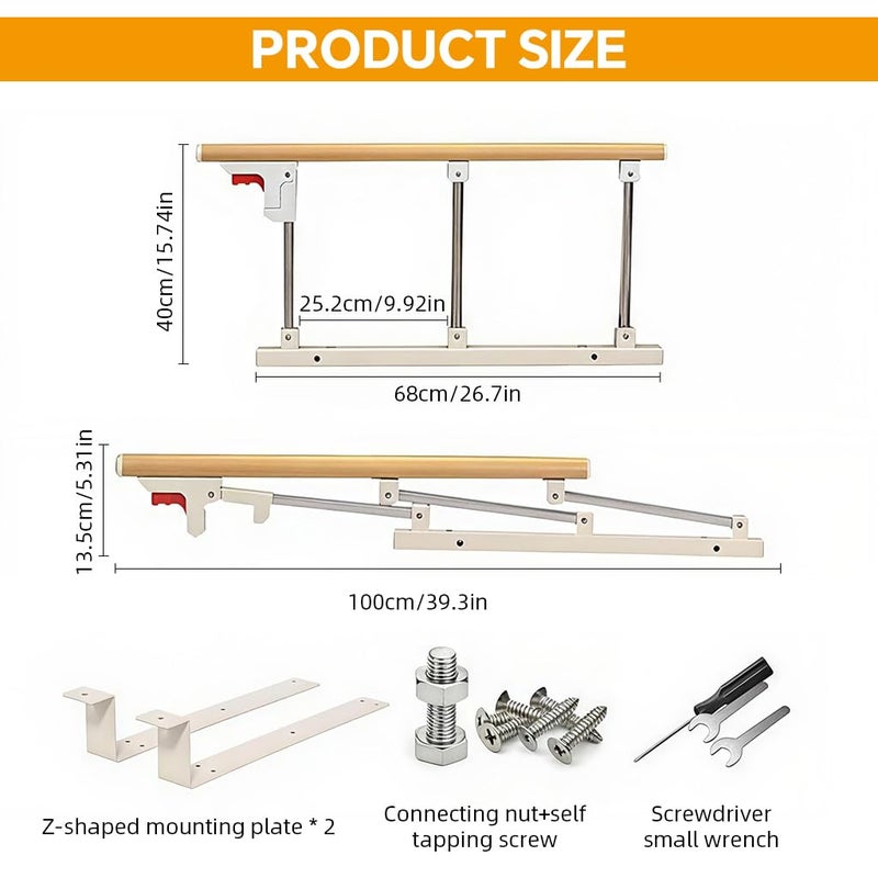 HASTHIP ® Folding Bedside Handrail, Support Handrail Easy Access & Fall Prevention Stainless Steel Bed Guard for Baby, Elderly and Patient Safety, 68x40cm - Image 2
