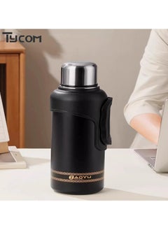 TYCOM Thermal isulated Water Bottle 1000 ML 316 Stainless Steel Double Wall Vacuum insulated Water Bottles for Hot Cold Water Gym Bottle Flask Bottle Side Handle Black.  - Image 2