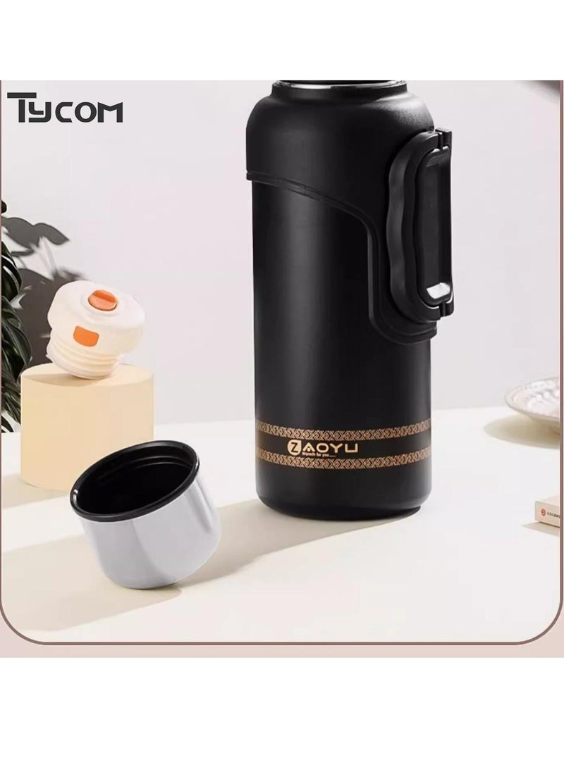 TYCOM Thermal isulated Water Bottle 1000 ML 316 Stainless Steel Double Wall Vacuum insulated Water Bottles for Hot Cold Water Gym Bottle Flask Bottle Side Handle Black.  - Image 5