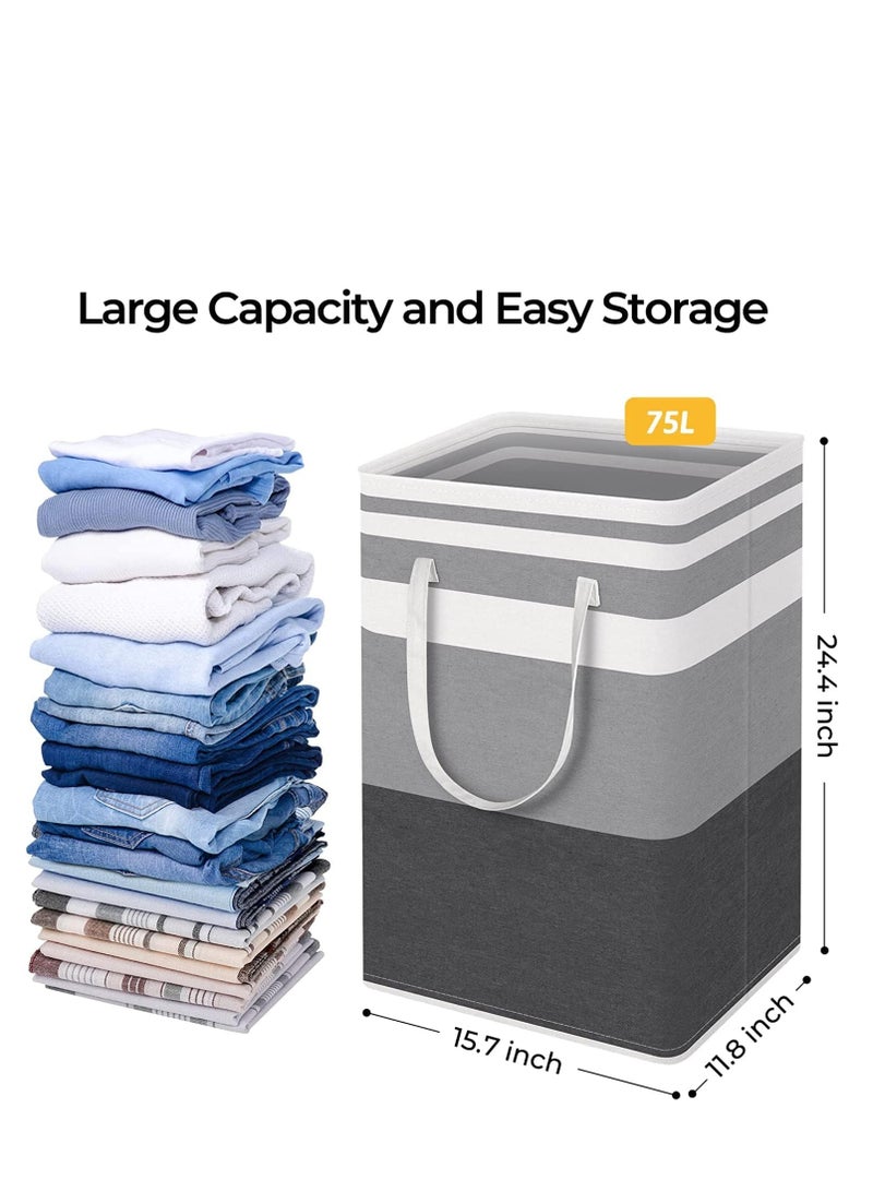 Raxoom 1-Pack Large Laundry Basket,Waterproof, Freestanding Laundry Hamper, Collapsible Tall Clothes Hamper With Extended Handles For Clothes Toys In The Dorm And Family-(Gradient Grey, 75L) - Image 3