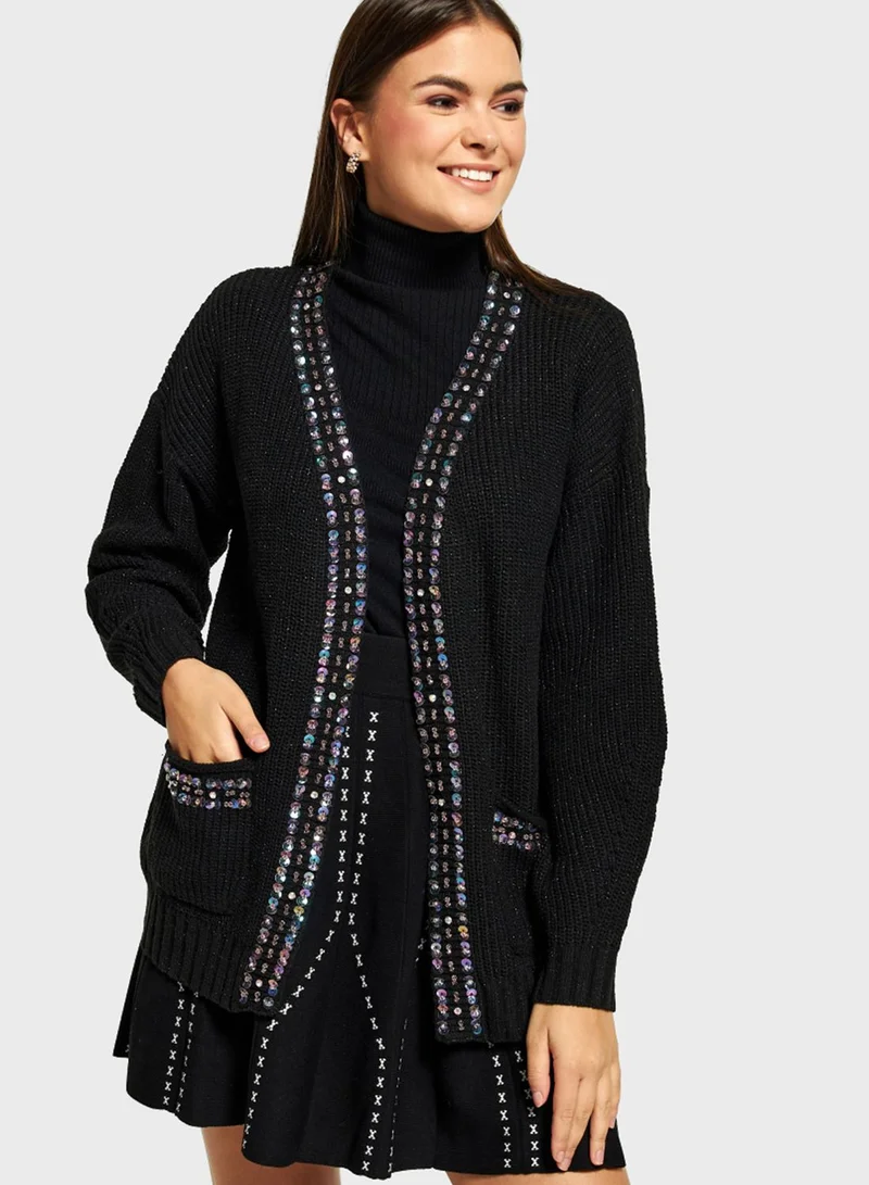 2Xtremz Embellished Pocket Detail Knitted Cardigan