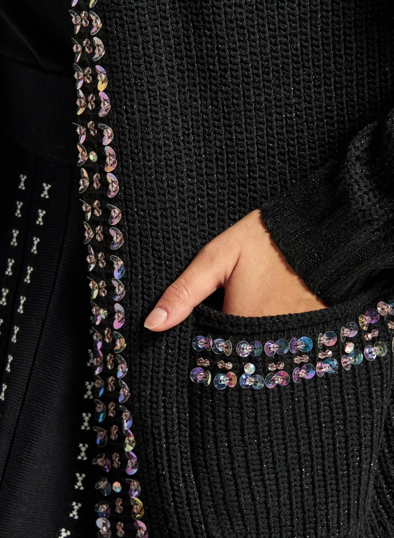 2Xtremz Embellished Pocket Detail Knitted Cardigan