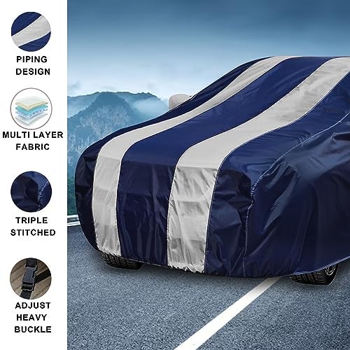 Auto Hub Car Cover Compatible with WagonR 2019 with Mirror Pocket, Weather Proof, Triple Stitched, WagonR Car Cover- Navy-Silver - Image 4