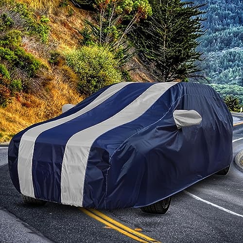 Auto Hub Car Cover Compatible with WagonR 2019 with Mirror Pocket, Weather Proof, Triple Stitched, WagonR Car Cover- Navy-Silver - Image 3