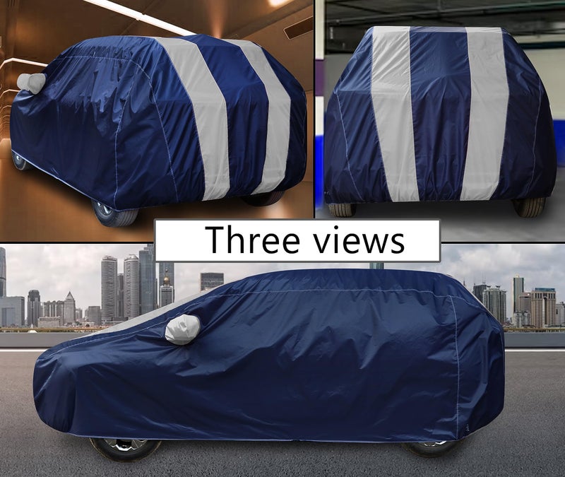 Auto Hub Car Cover Compatible with WagonR 2019 with Mirror Pocket, Weather Proof, Triple Stitched, WagonR Car Cover- Navy-Silver - Image 5