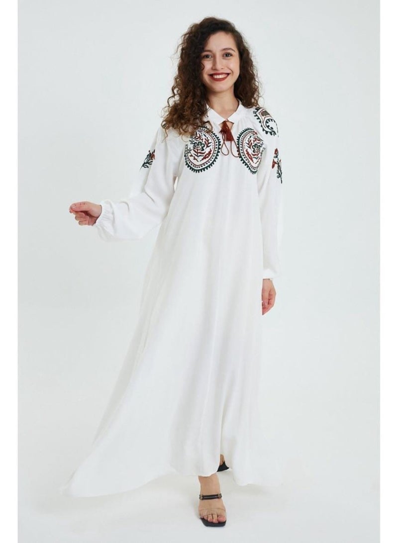 Embroidered viscose long maxi dress, White  - Image 1