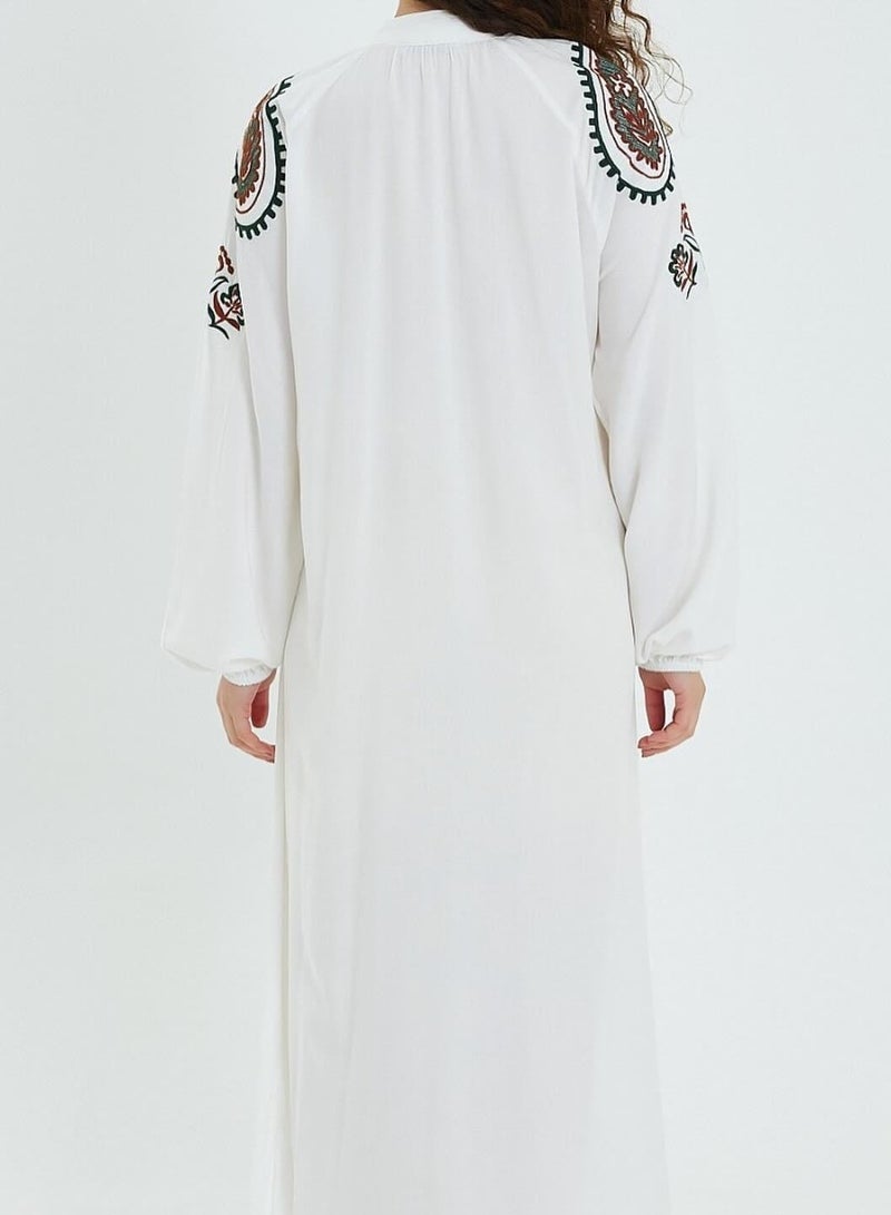 Embroidered viscose long maxi dress, White  - Image 2