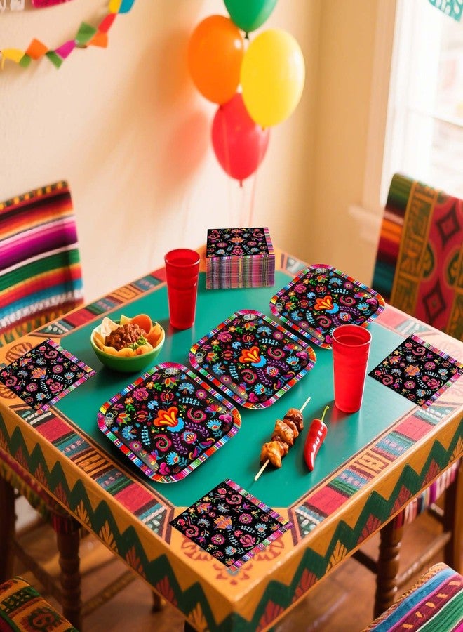 Grencian 100Pcs Mexican Fiesta Square Party Supplies 9" Mexico Serape Striped Plates and Napkins Disposable Mandala Floral Plates for Cinco de Mayo Tuesday Taco Night Birthday Party Decorations - Image 5