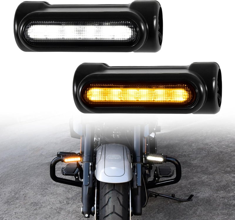 VEISUTOR Highway Crash Bar LED Driving Light for Harley - Black with DRL & Turn Signal - Image 1