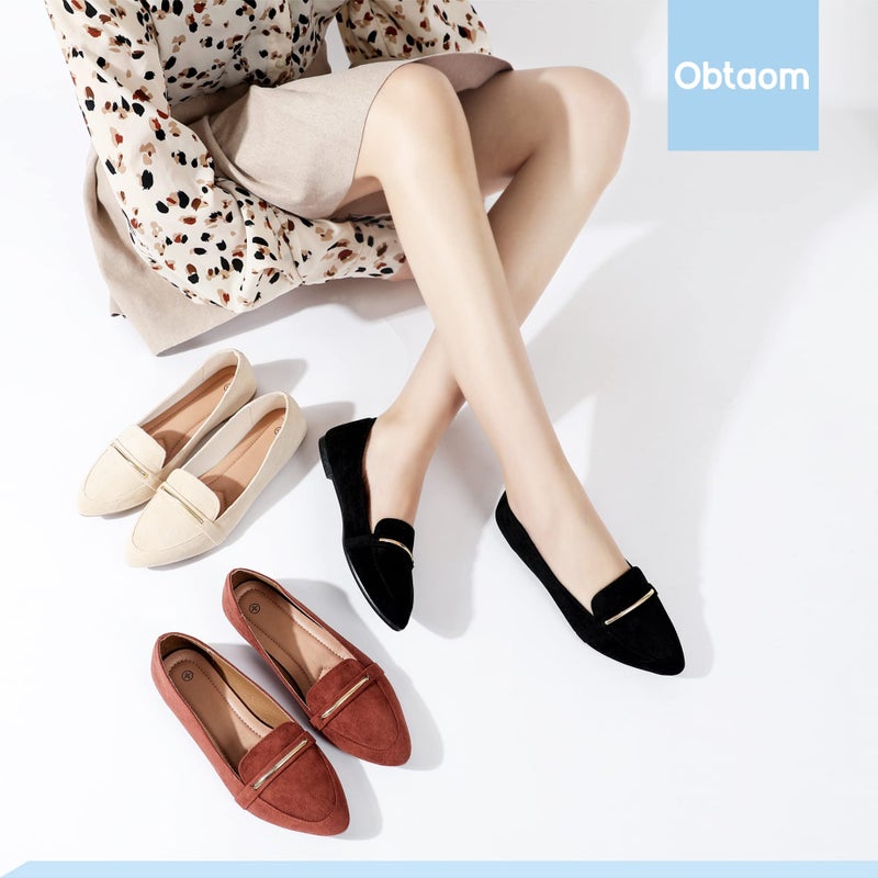 Obtaom Women's Pointy Toe Loafer Flat Comfortable Faux Suede Work Shoes,Cute Penny Loafer Slip On Ballet Flat(Black US7) - Image 2