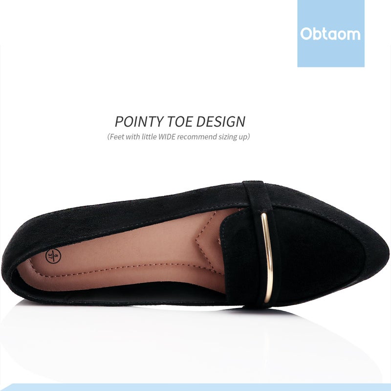 Obtaom Women's Pointy Toe Loafer Flat Comfortable Faux Suede Work Shoes,Cute Penny Loafer Slip On Ballet Flat(Black US7) - Image 5