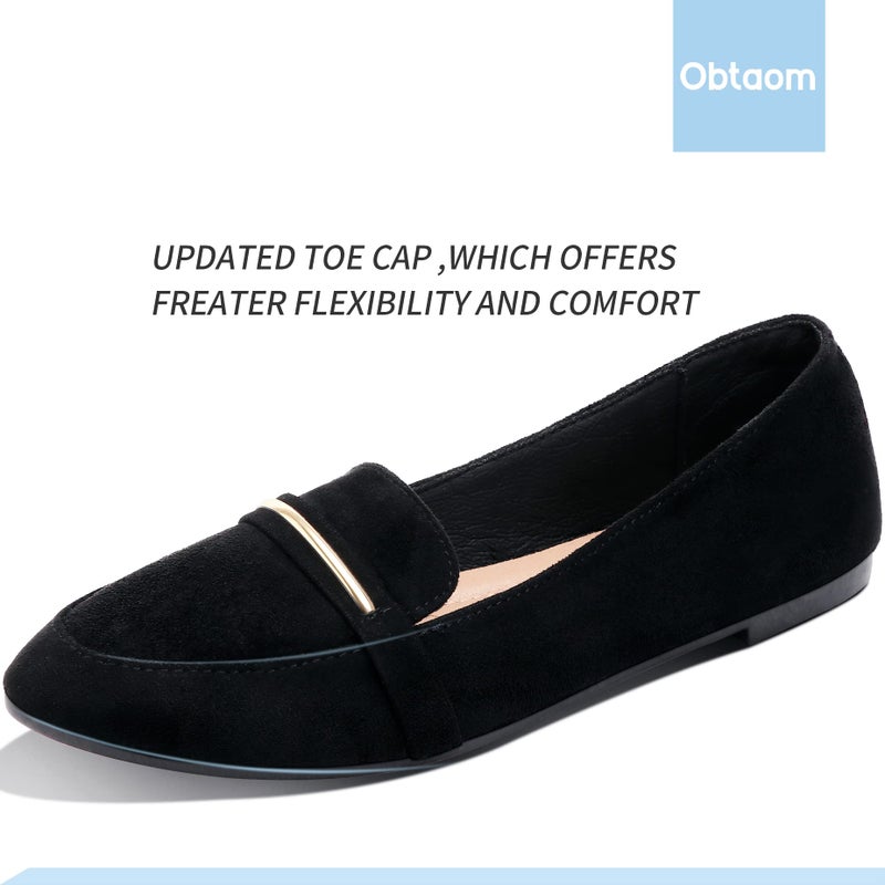 Obtaom Women's Pointy Toe Loafer Flat Comfortable Faux Suede Work Shoes,Cute Penny Loafer Slip On Ballet Flat(Black US7) - Image 4
