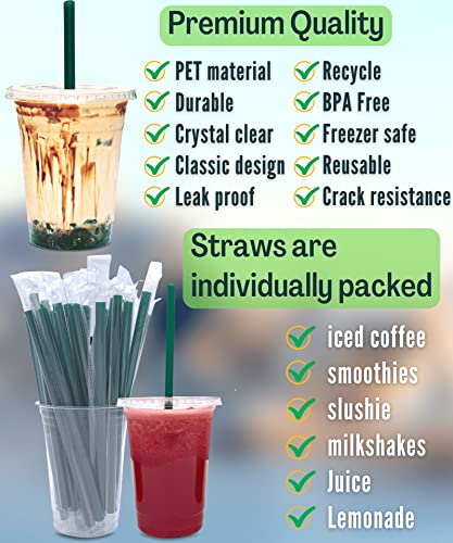 Cappatua 16 oz Clear Plastic Cups with Lids and STRAWS, Disposable Drinking Cups for Cold Drinks, Iced Coffee, Milkshakes, Smoothies, 25 Sets - Image 2