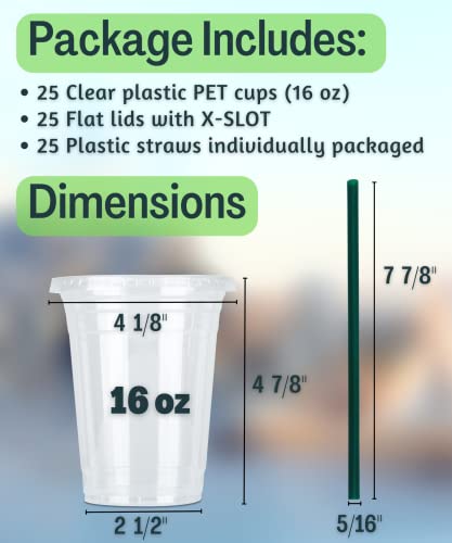 Cappatua 16 oz Clear Plastic Cups with Lids and STRAWS, Disposable Drinking Cups for Cold Drinks, Iced Coffee, Milkshakes, Smoothies, 25 Sets - Image 3