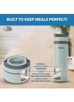 PINNACLE Pinnacle Prime Lunch Box with Pixel Thermo Bottle Combo | Lunch Kit with Bottle | Lunch Box for Kids | Tiffin Box for Office for Men | Additional Stainless Steel Tray (Glacial Green, 3 pc Set)  - Image 2