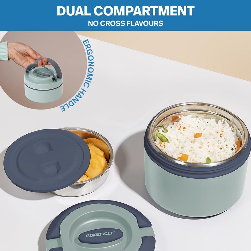 PINNACLE صندوق غداء بيناكل برايم مع زجاجة بيكسل الحرارية | مجموعة غداء مع زجاجة | صندوق غداء للأطفال | صندوق تيفين للمكتب للرجال | صينية إضافية من الفولاذ المقاوم للصدأ (أخضر جليدي، مجموعة 3 قطع) - Image 5