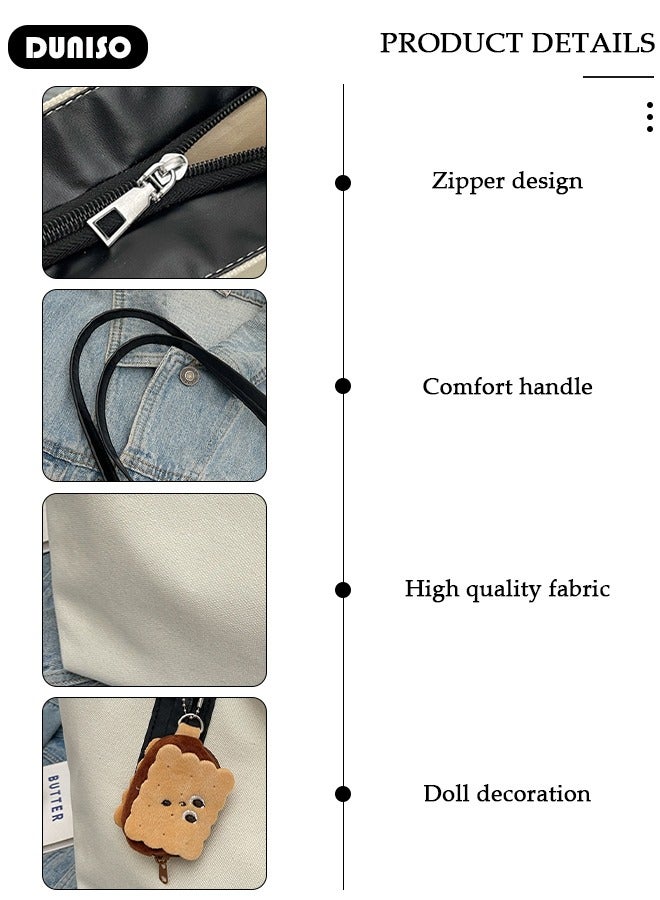 DUNISO Women's Shoulder Tote Bag Canvas Handbag For Women Large Capacity Bucket Bag Fashionable Travel Messenger Shoulder Bag for Ladies Girls College Students - Image 5