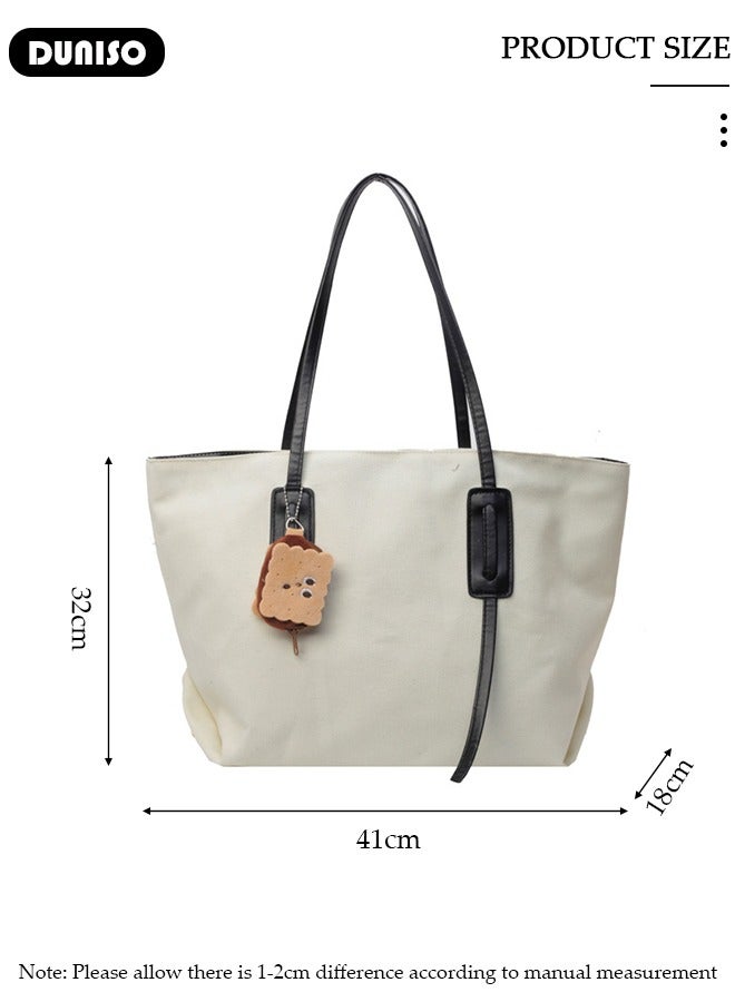 DUNISO Women's Shoulder Tote Bag Canvas Handbag For Women Large Capacity Bucket Bag Fashionable Travel Messenger Shoulder Bag for Ladies Girls College Students - Image 4