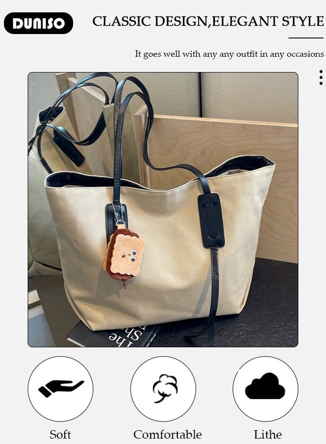 DUNISO Women's Shoulder Tote Bag Canvas Handbag For Women Large Capacity Bucket Bag Fashionable Travel Messenger Shoulder Bag for Ladies Girls College Students - Image 2