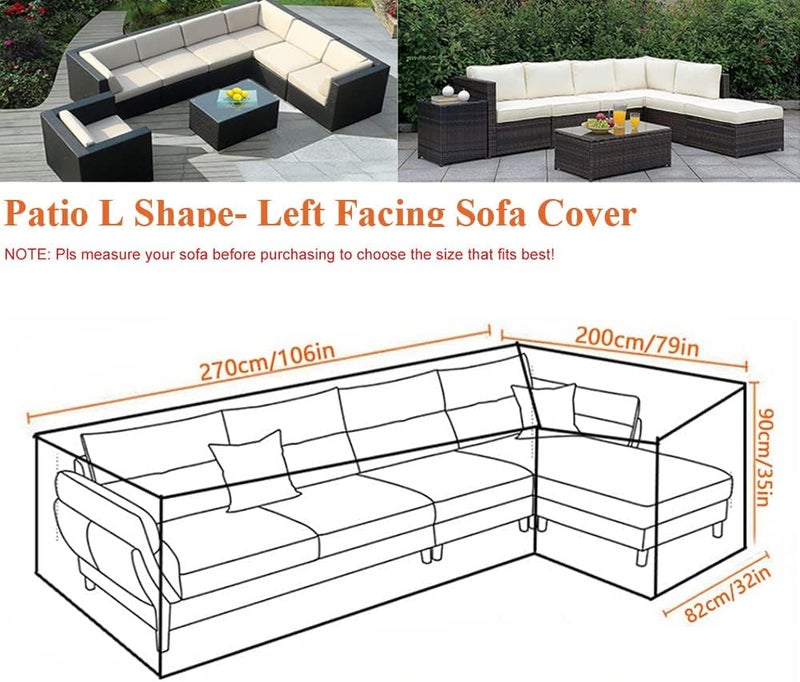 Skyour Patio Furniture Sectional Couch Sofa Cover Skyour Gray Weatherproof Heavy Duty 420D Oxford Outdoor L Shaped Sectional Garden Rattan Corner Sofa Furniture Protector Covers (Left Side Long: 105x78in) - Image 2