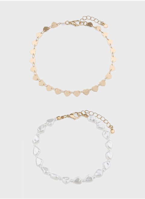 2 Pack Heart Charm Anklet