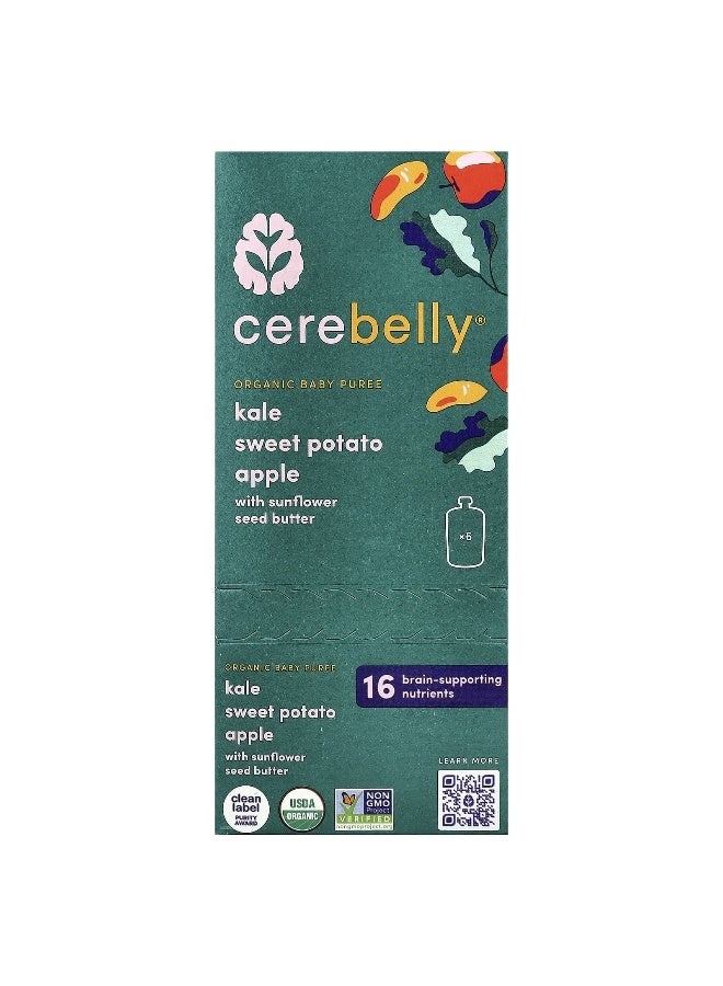 Cerebelly Cerebelly, Organic Baby Puree, Kale, Sweet Potato, Apple with Sunflower Seed Butter , 6 Pouches, 4 oz (113 g) Each  - Image 1
