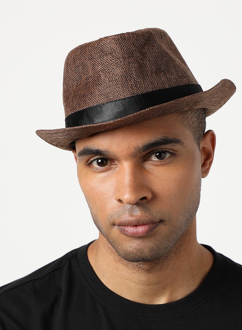 Haute Sauce Brown Textured Fedora Hat  - Image 1