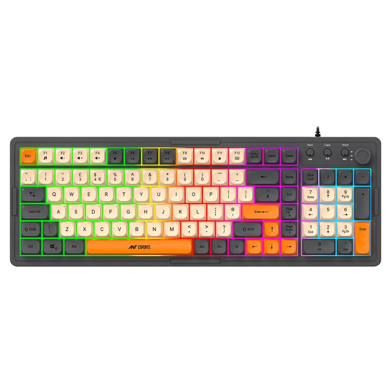 Ant Esports MK800 Pro Wired Mecha Membrane Backlit Gaming Keyboard with 87 Keys Sturdy and Lightweight Compact Numeric Pad Keyboard for Home Internet Cafe Game Room Offices_ Grey, Beige, Orange - Image 5