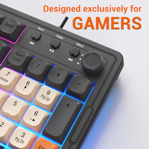 Ant Esports MK800 Pro Wired Mecha Membrane Backlit Gaming Keyboard with 87 Keys Sturdy and Lightweight Compact Numeric Pad Keyboard for Home Internet Cafe Game Room Offices_ Grey, Beige, Orange - Image 4