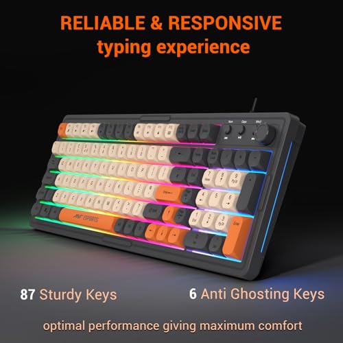 Ant Esports MK800 Pro Wired Mecha Membrane Backlit Gaming Keyboard with 87 Keys Sturdy and Lightweight Compact Numeric Pad Keyboard for Home Internet Cafe Game Room Offices_ Grey, Beige, Orange - Image 3