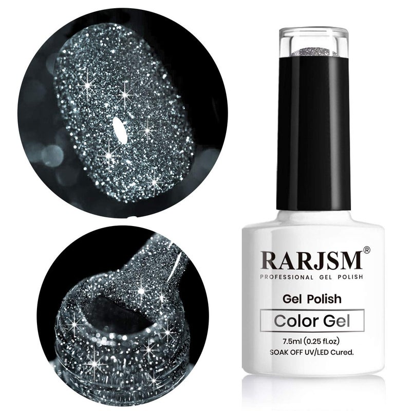RARJSM Black Glitter Nail Polish L e d U V Gel Polish Sparkle Color Soak Off Nail Art Gel 1 PCS 7.5ML Gel Polish Sparkles Varnish for Nail Art DIY Design Manicure Starter RAR85 - Image 2