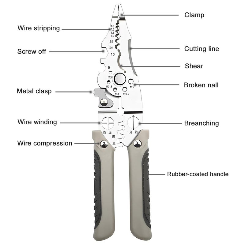 TOPPOT MultiFunction Wire Stripper Tool Wire Cutter Crimper Electrical Cable Stripper Needle Nose Pliers Hand Tool - Image 2