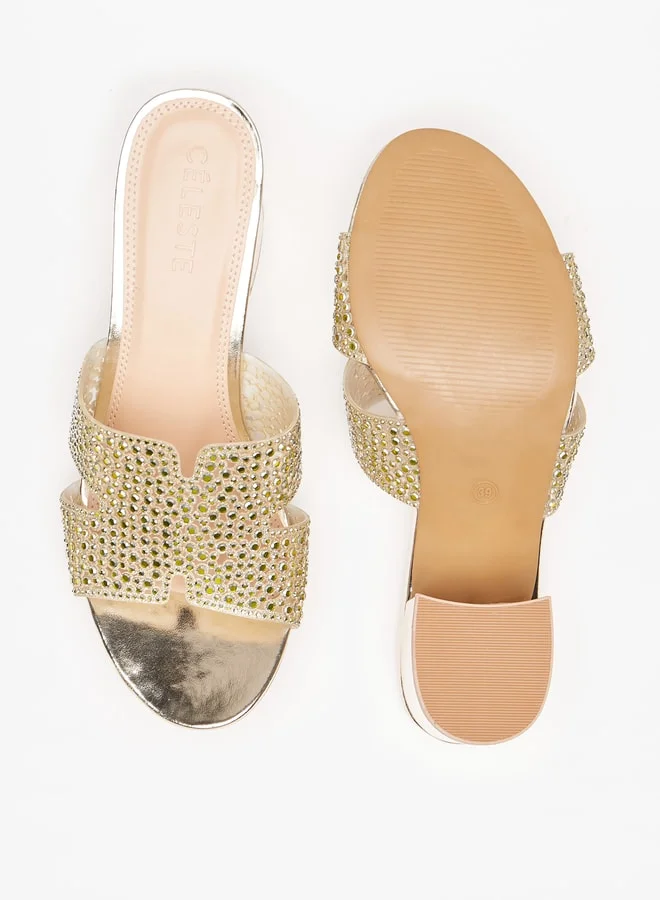 Celeste Women'S Embellished Slip-On Sandals With Block Heels