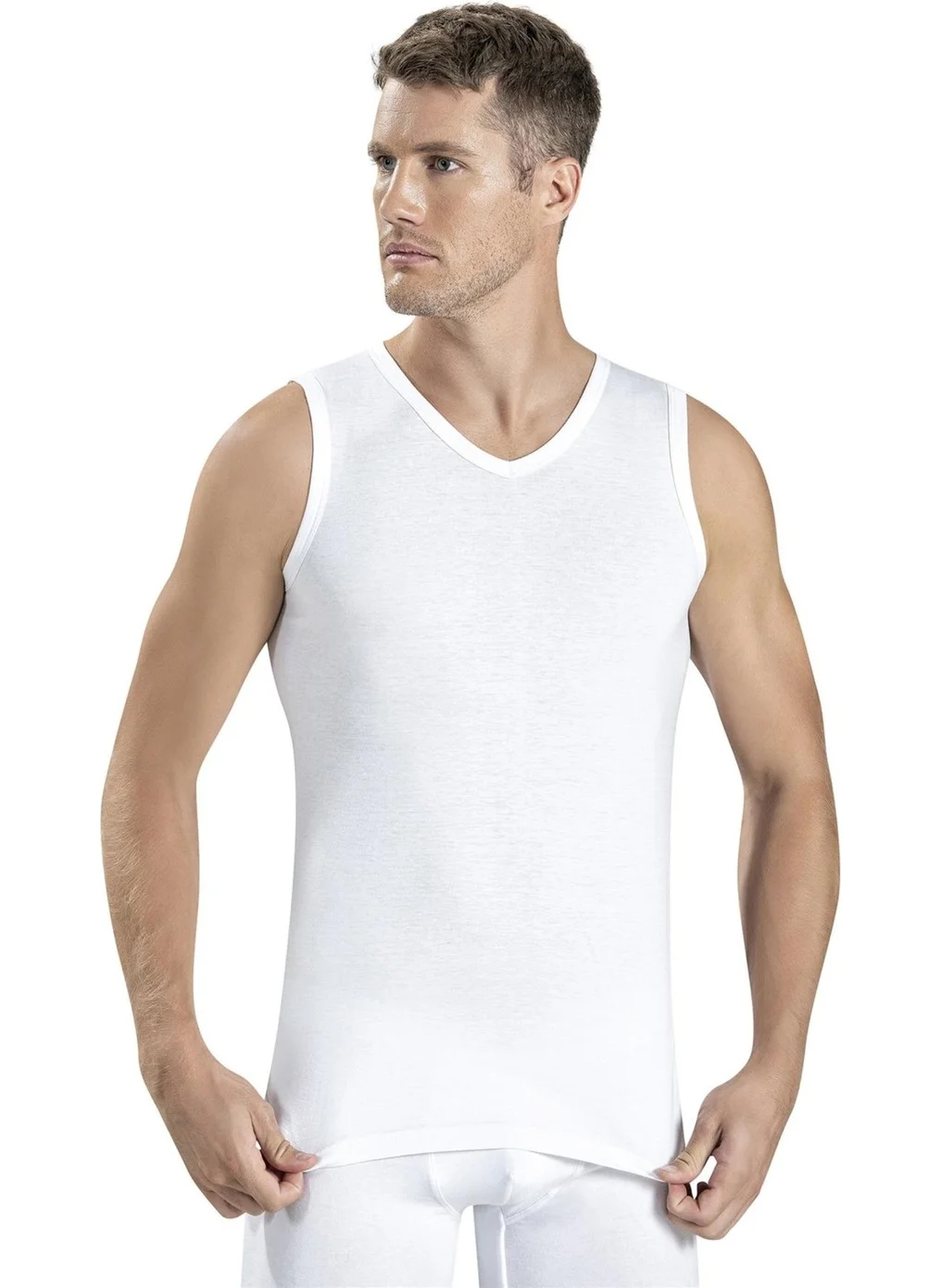 جيبر Men's V Neck Zero Sleeve Cotton Undershirt 123 - 9 Pieces