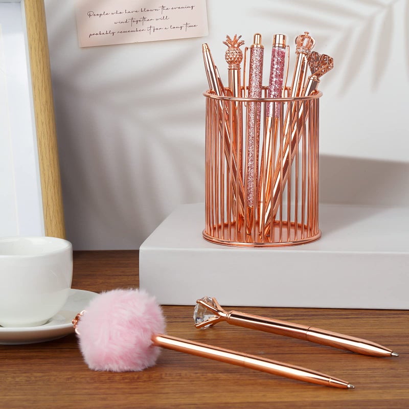 WEMATE 8Pcs Ballpoint Pens Set Metal Crystal Diamond Pen Glitter for Journaling Pen Bling in Black & Blue Ink Pretty Cute Pens Fancy Pens for Women Wedding School Office (Rose Gold) - Image 5