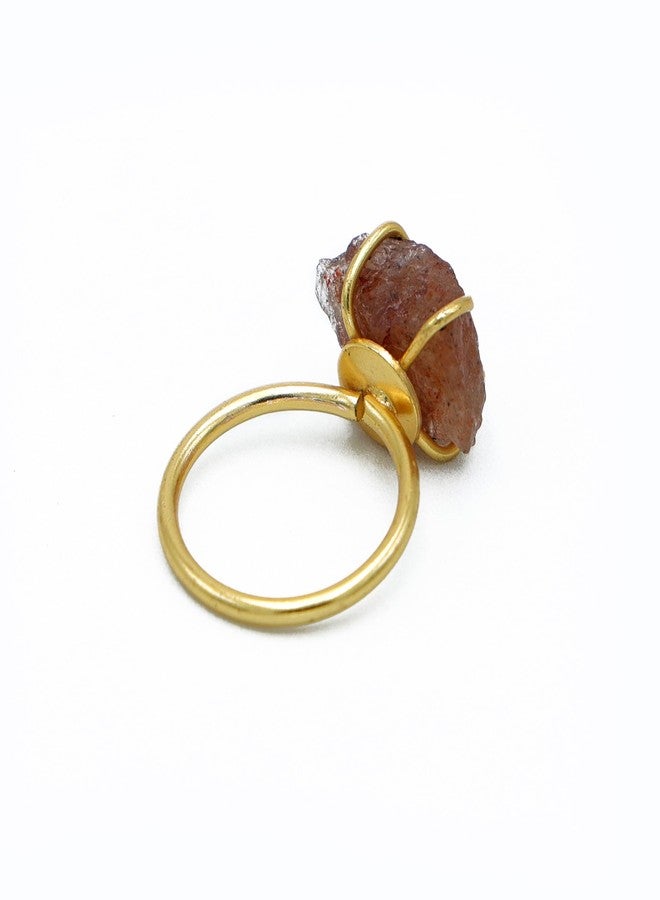 Dua Strawberry Quartz Rough Ring – Raw Gemstone Adjustable Gold Ring - Image 5