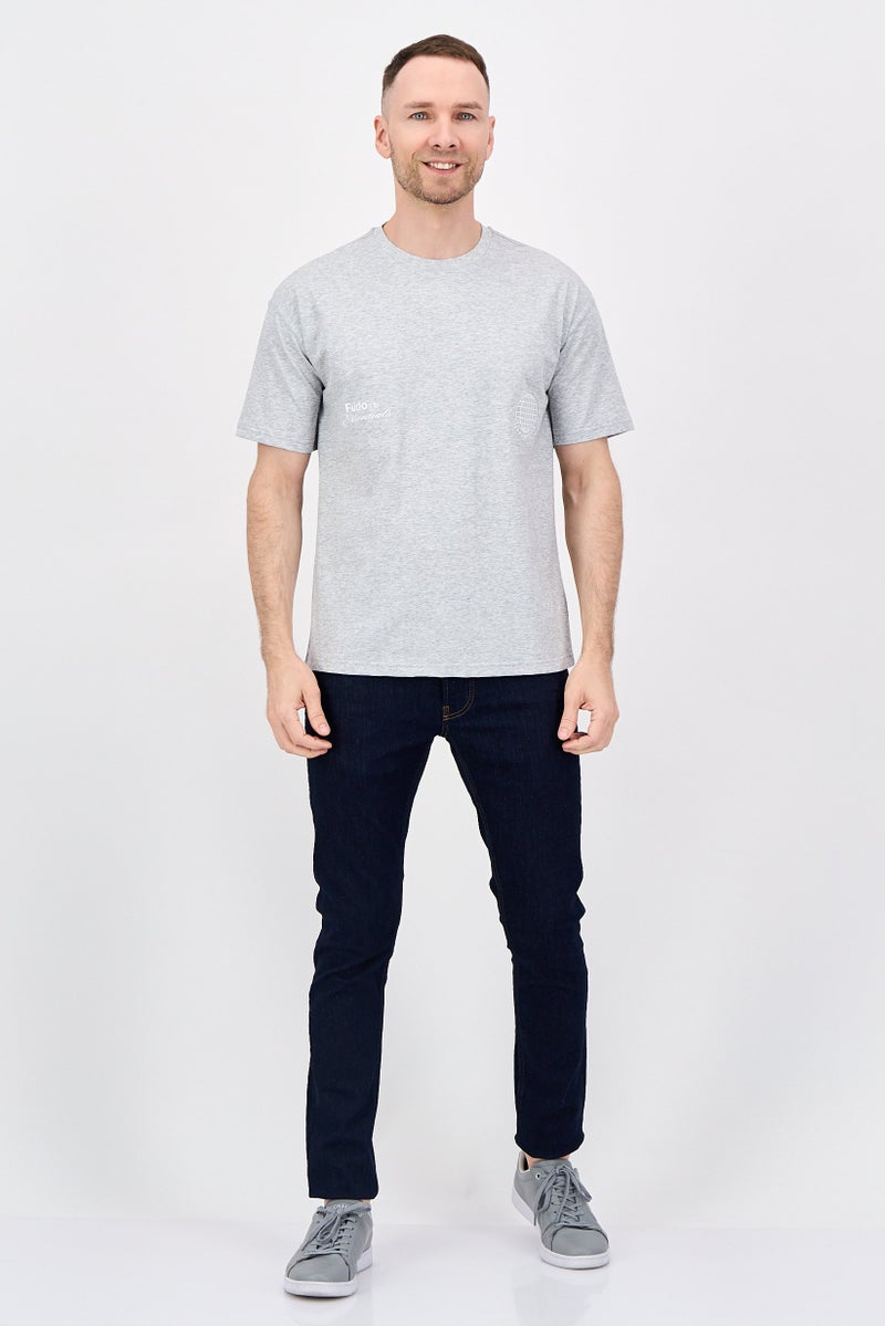 Fudo Men Crew Neck Short Sleeve Heather T-Shirt, Light Grey - Image 2