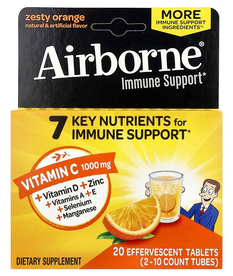 Immune Support Supplement Zesty Orange 2 Tubes 10 Effervescent Tablets Each