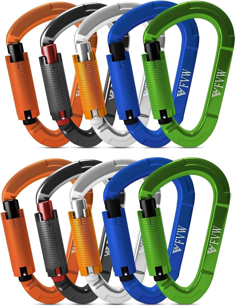 FVW Auto Locking Rock Climbing Carabiner Clips, UIAA Certified Professional 25KN (5620 lbs) Heavy Duty Caribeaners for Rappelling Swing Rescue & Gym etc,Large Carabiners,D-Shaped - Image 1