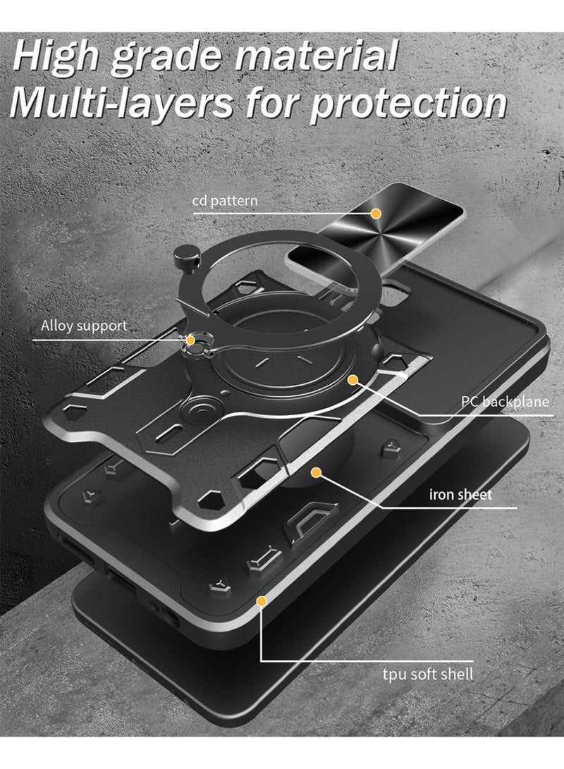 X-level Armor Case for Infinix Note 50S with Slide Camera Cover, Shockproof Case with [Rotatable Big Ring Kickstand] for Infinix Note 50S Black - Image 4