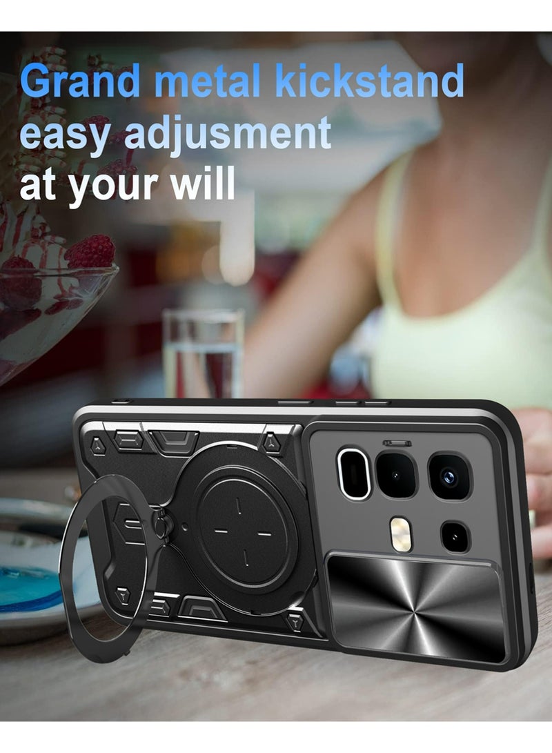 X-level Armor Case for Infinix Note 50S with Slide Camera Cover, Shockproof Case with [Rotatable Big Ring Kickstand] for Infinix Note 50S Black - Image 3