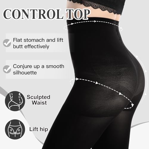 MANZI Women's 6 Pairs Opaque Control-Top Tights with Comfort Stretch 70 Denier Small - Image 4