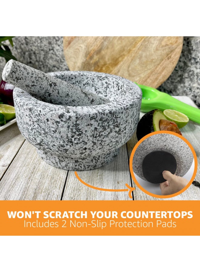 Priority Chef PriorityChef Extra Large Mortar and Pestle Set, Heavy Duty Natural Granite, Make Fresh Guacamole at Home, Solid Stone Grinder Bowl, Herb Crusher, Spice Grinder, 4 Cup Size, Unpolished Grey - Image 3
