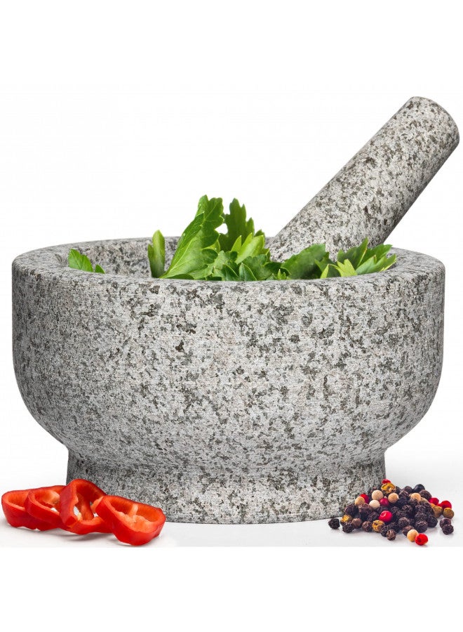 Priority Chef PriorityChef Extra Large Mortar and Pestle Set, Heavy Duty Natural Granite, Make Fresh Guacamole at Home, Solid Stone Grinder Bowl, Herb Crusher, Spice Grinder, 4 Cup Size, Unpolished Grey - Image 1