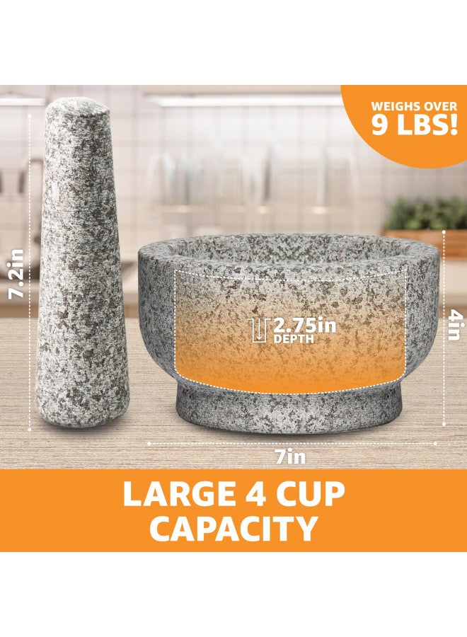 Priority Chef PriorityChef Extra Large Mortar and Pestle Set, Heavy Duty Natural Granite, Make Fresh Guacamole at Home, Solid Stone Grinder Bowl, Herb Crusher, Spice Grinder, 4 Cup Size, Unpolished Grey - Image 4