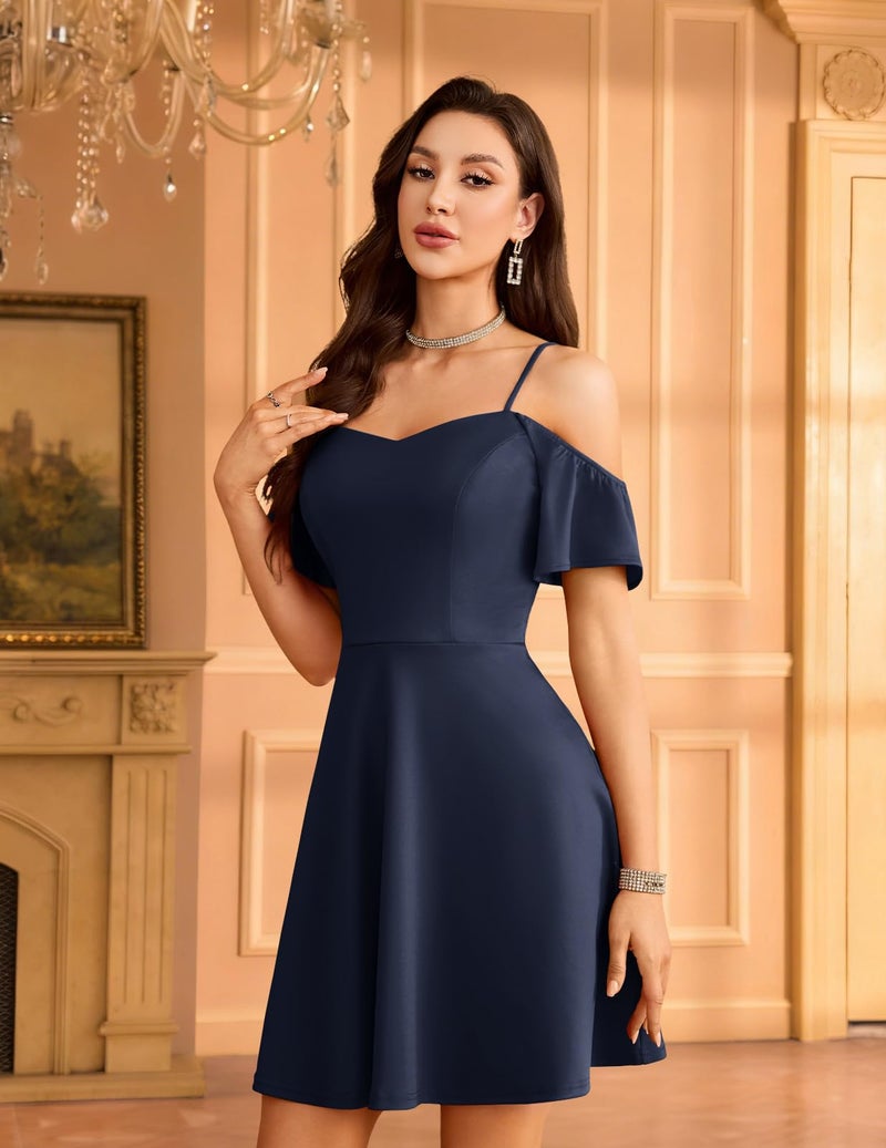 Meetjen Womens Homecoming Dress for Teens Prom Sweetheart Neckline Off The Shoulder Mini Birthday Party Cute Statement Holiday Dress Navy XL - Image 4